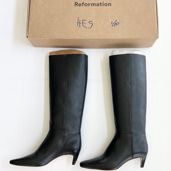 New REFORMATION Remy Knee Boot Black Leather Knee-High Women's SIZE 9 - Picture 2 of 12